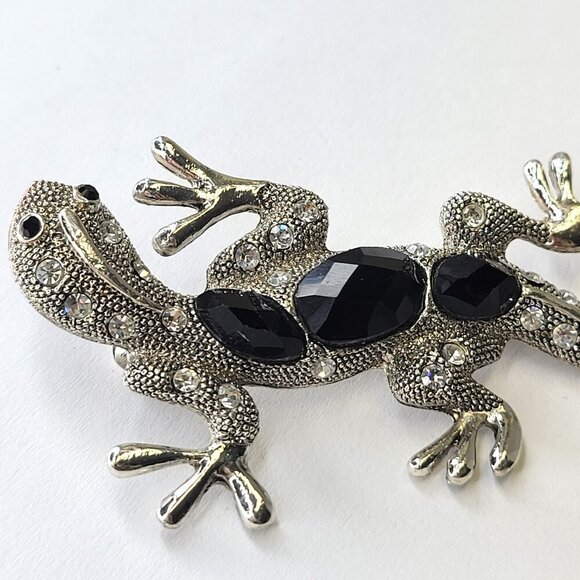 Silver Lizard Brooch Pin Rhinestone Gecko or Lizard Brooch Pin - Picture 6 of 14